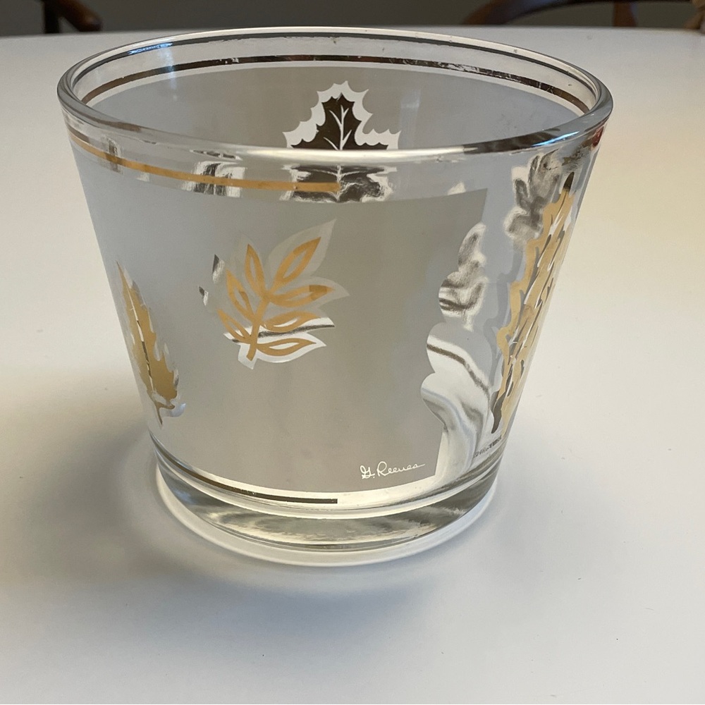 Vintage Libbey Golden Foliage Glassware Set MCM Gold Leaf Ice Bucket 7pc - Picture 10 of 11